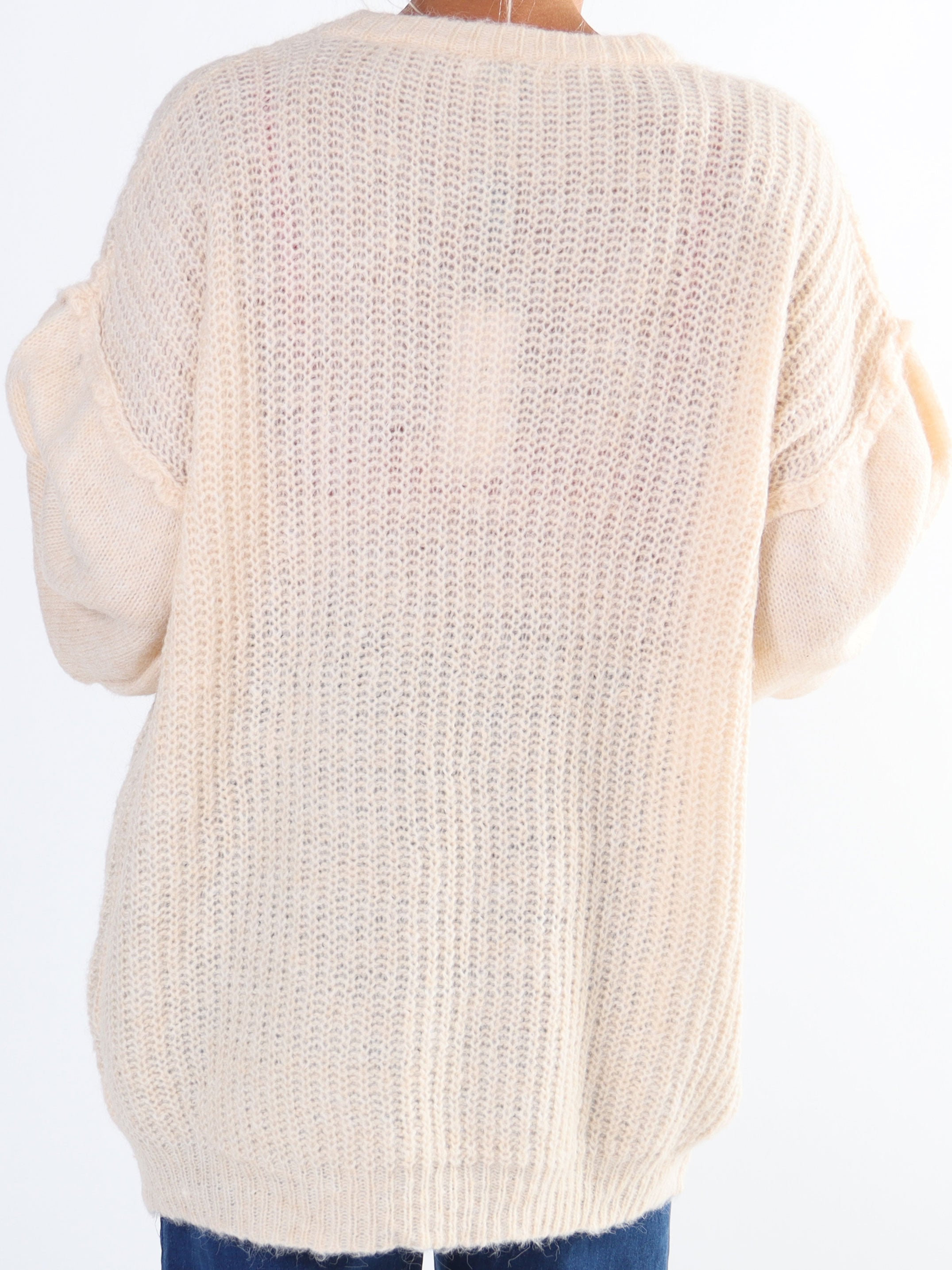 Leana - Lång mjuk plus size stickad blus med ballongärmar